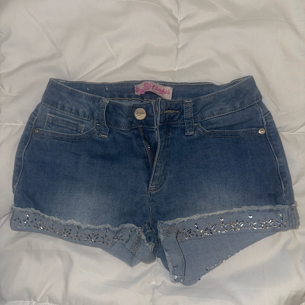 Girls' Blue Denim Shorts with Silver Accents
